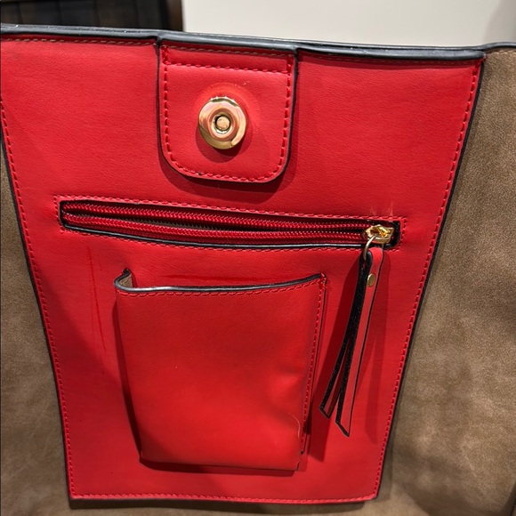 Mondani Red Tote Bag with Twilly accent - Picture 7 of 7